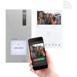 Comelit PAC 8451V Quadra 4893M External Video Door Entry Kit with 6741W SB2 Mini Hands-Free Wi-Fi Door Entry Monitor