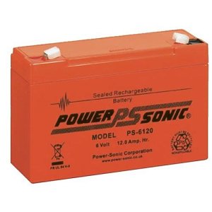 Power Sonic PS-6120 V0 PS Series, 6V, 12Ah, Sealed Lead Acid Rechargable Battery, 20-Hr Rate Capacity