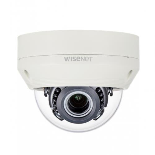 Hanwha HCV-6080R Wisenet HD Plus Series, WDR IP66 2MP 3.2-10mm Motorized Lens, IR 30M HDoC Dome Camera, White